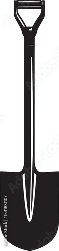 High quality photo of garden shovel icon isolated on white background. Gardening or construction work tool - metal spale with wooden handle.