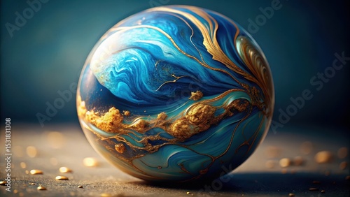 A swirling abstract blue marble with intricate golden veins and subtle shading, evoking a sense of natural wonder , design, organic