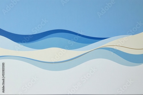 abstract curved lines in soft sky blue over a very light cream canvas, minimal design