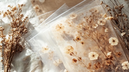 Creative sticker set with transparent and paperboard textures featuring handcrafted elements for unique packaging