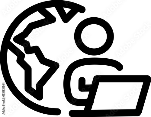 Remote work line icon. Man with laptop and globe behind. Work from anywhere. Editable llustration.