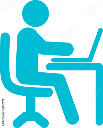 Remote Work blue icon. Line Symbol Worker Man at the Desk Designer Freelancer laptop . Coworking and Workplace or Workspace. Custom Pictogram Editable Stroke.