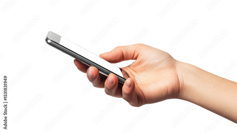 Hand using a smartphone on white background Hand using a smartphone on white background
