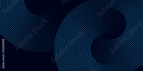 Modern dark blue abstract horizontal banner background with glowing geometric lines. Shiny blue diagonal rounded lines pattern. Futuristic concept. vector eps10