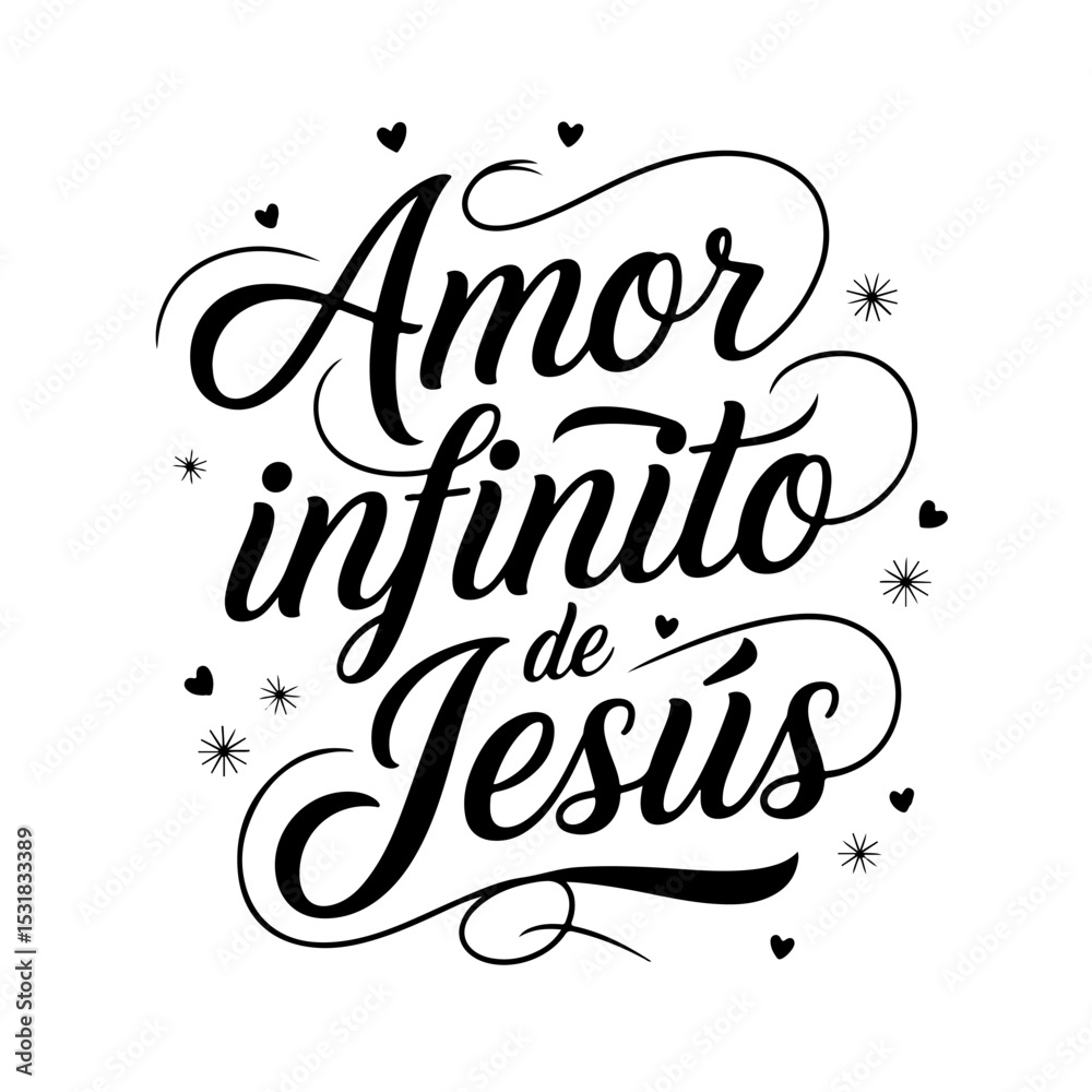 Amor Infinito De Jesús. Spanish Religious Quote Vector Design Isolated on White Background