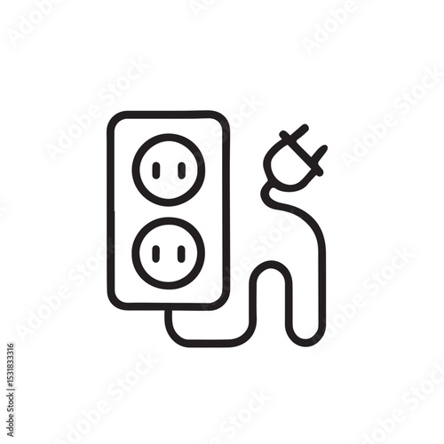 Electric Outlet with Plug Line Icon – Power Supply and Energy Connection Symbol
