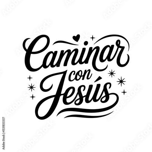 Caminar Con Jesús. Spanish Religious Quote Vector Design Isolated on White Background