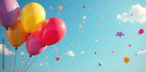 Multicolored balloons floating, celebratory swirls , design, swirls, helium balloons