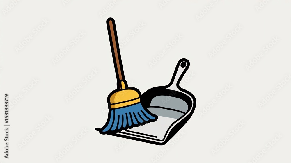Fototapeta premium A retro comic pop art illustration of a simple broom and dustpan on a plain background. 