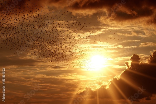 Flocking Birds Sunset Sky