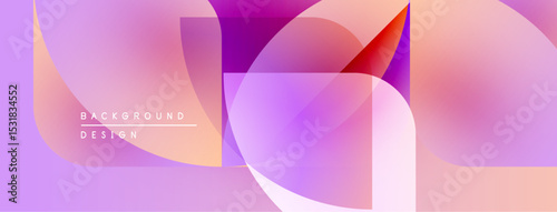 Abstract geometric shapes overlap. Soft gradients create vibrant purple, pink hues. Modern design element for backgrounds.