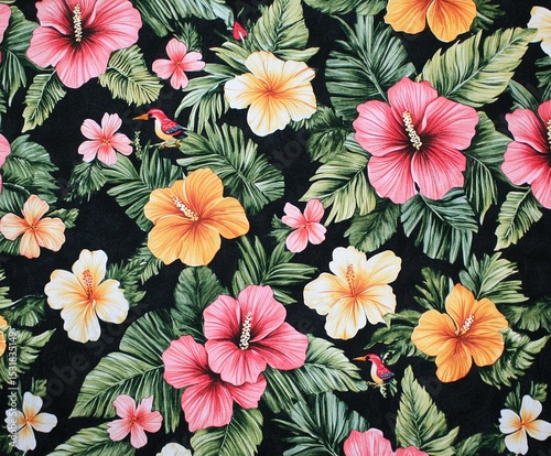 Vibrant Tropical Flower Fabric Pattern