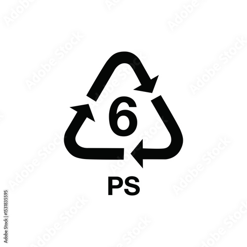 6 PS Recycling Plastic Packaging Mark Symbol Vector Icon Sign Logo