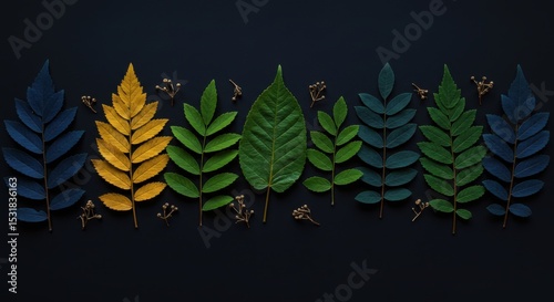 Autumnal leaf arrangement a colorful gradient