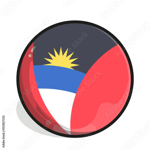 Free Download Icon Circular, glossy Antigua and Barbuda flag icon with black border, featuring red, white, blue, and yellow colors. - GFXLoad