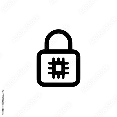 Simple padlock icon with microchip symbol representing cybersecurity or secure processors