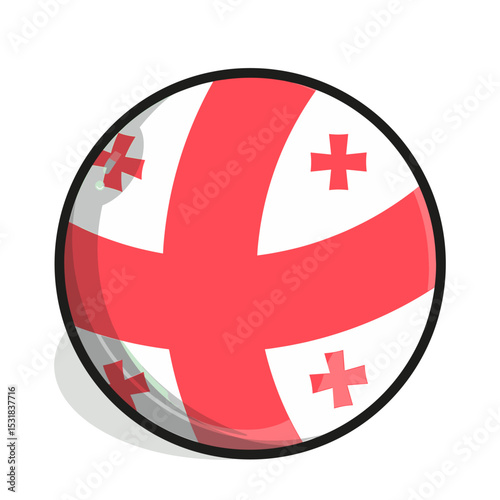 Icon A stylized spherical representation of the Georgian flag, featuring red crosses on a white background, encased in a black circular border.