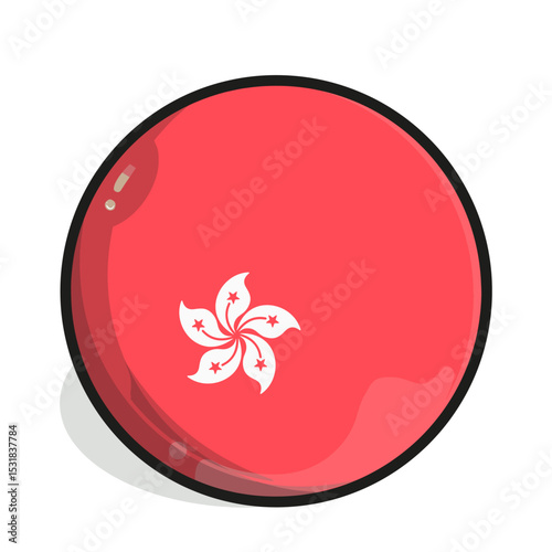 Icon A stylized, glossy red circle displays Hong Kong's flag emblem, a white bauhinia flower. The orb casts a subtle shadow.
