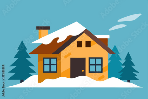 abandoned house with heavy snow and broken shutter.svg