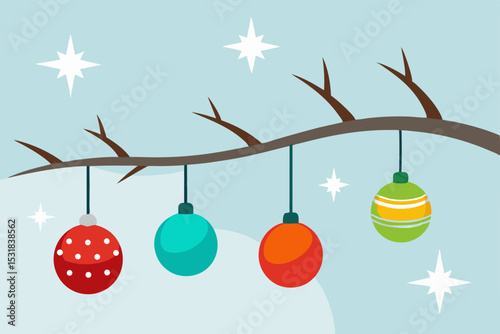 christmas ornaments hanging from snow covered bran.svg