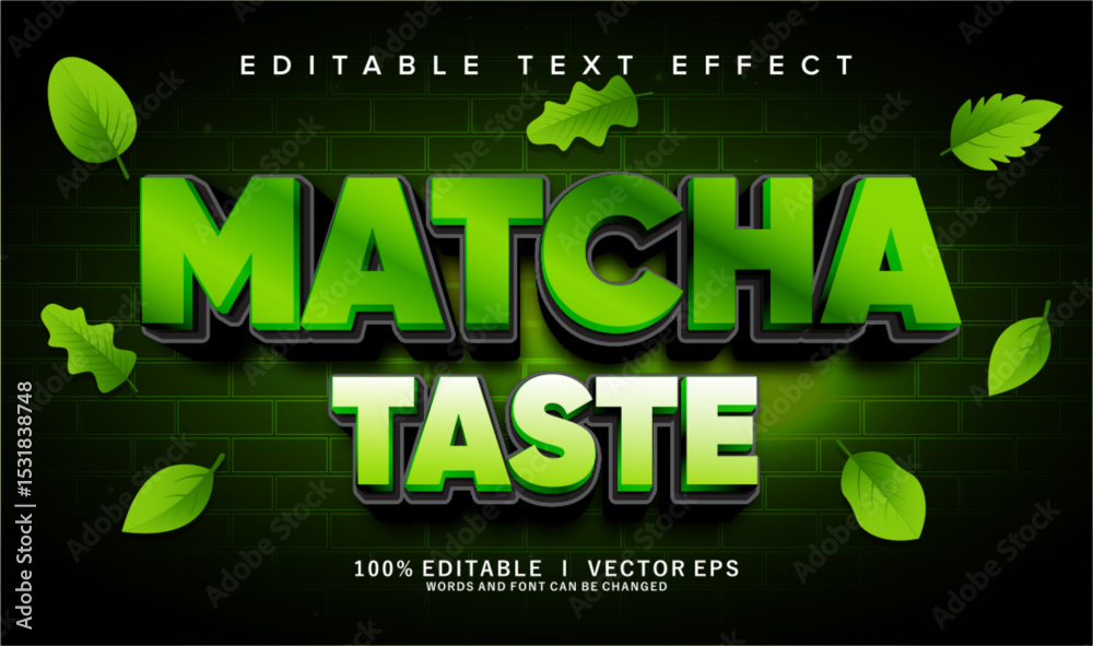 matcha taste vector text effect with modern style design