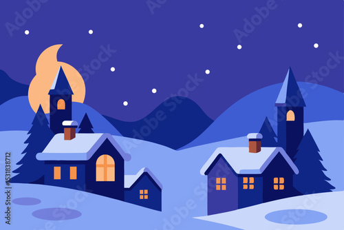 cozy village nestled in snowdrifts under twilight .svg