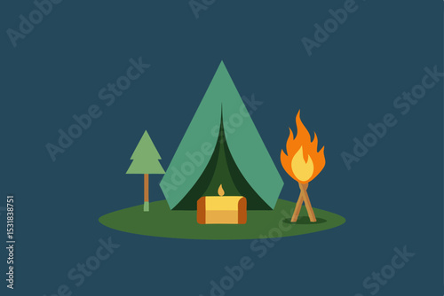 elven campsite with elegant campfire setup  .svg