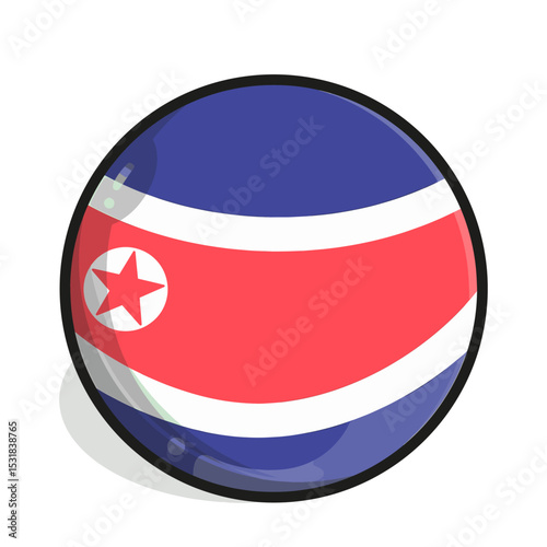 Icon A stylized, glossy orb featuring the North Korean flag, complete with a prominent red star and bold black outline, casting a soft shadow.
