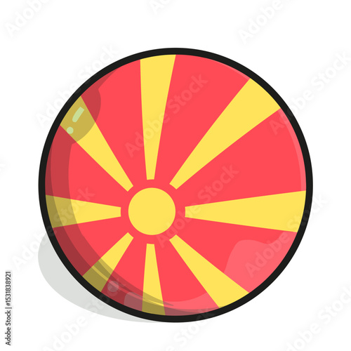 Icon A round, stylized Macedonian flag featuring a central yellow circle with radiating yellow rays on a red field, encircled by a thick black outline.