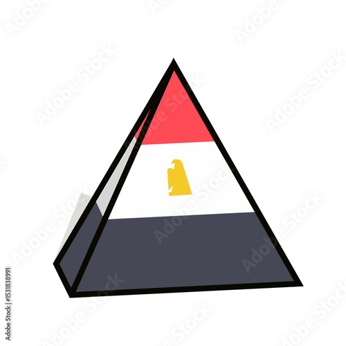 Icon A pyramid featuring the Egyptian flag's colors: red, white with a golden eagle, and black. The pyramid has a black outline.