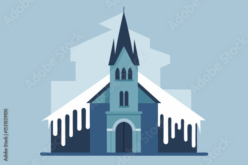 gothic church with snow dusted steeple and icicles.svg