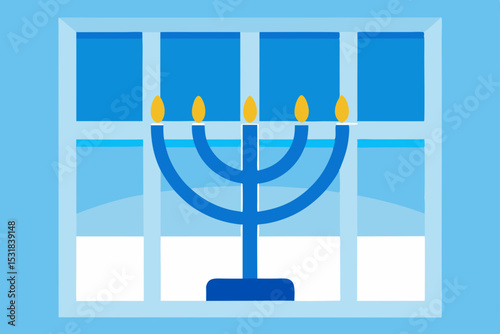 hanukkah menorah in frosted window  .svg