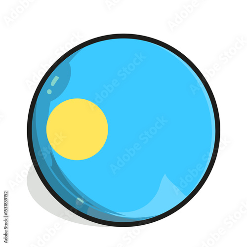 Icon A stylized, cartoonish depiction of a circular flag, featuring a vibrant light blue background and a prominent yellow circle in the center.