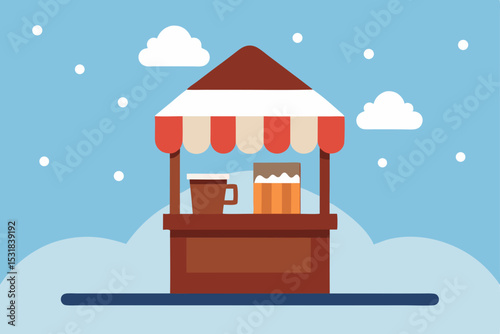 hot cocoa stand in snowy setting  .svg