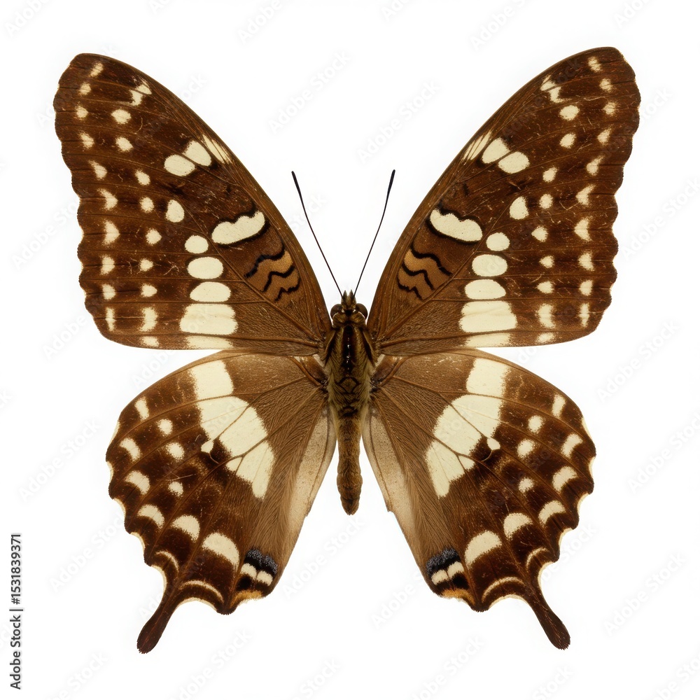 Fototapeta premium Brown and white butterfly isolated on white background. use cases: education, science, decoration.
