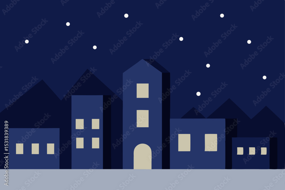 Naklejka premium minimalist vector buildings under snowy gradient n.svg