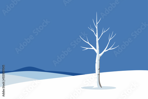 lonely birch tree in snowy field  .svg