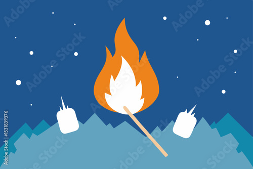 marshmallows roasting on sticks over fire in snow .svg