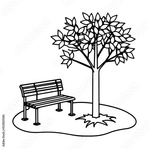 illustrate a modern park with a steel frame bench.eps