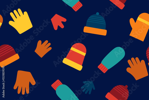 mittens  hats  and scarves scattered in seamless t.svg