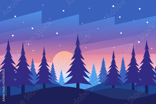 pine forest at dawn with snow sparkles  .svg