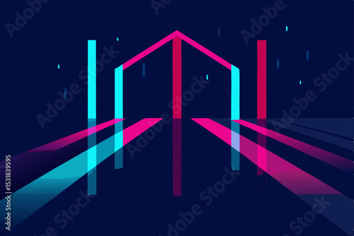 reflections of neon lights on wet snowy sidewalks .svg