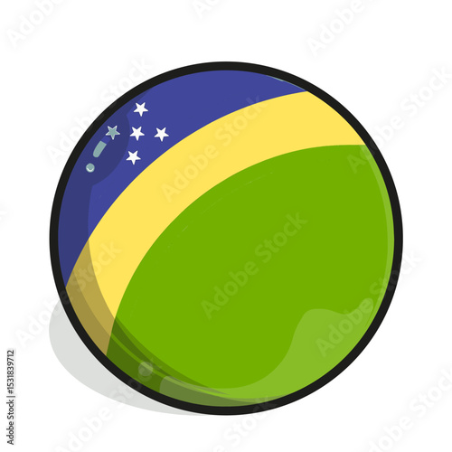 Icon A glossy, round orb featuring the flag of the Solomon Islands, with blue, yellow, and green sections and five white stars.
