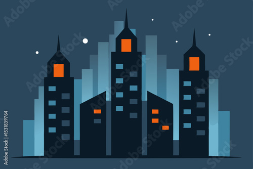 silhouettes of high rise towers with drifting snow.svg