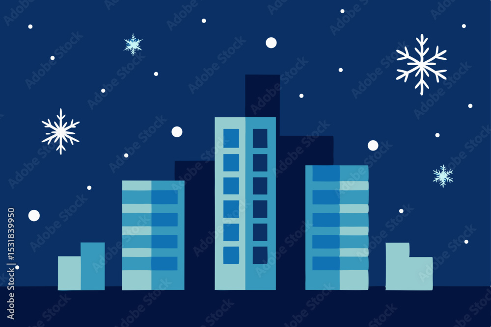 Fototapeta premium snowflakes drifting past tall office buildings at .svg