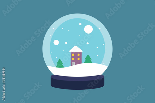snow globe with tiny town and snow swirling inside.svg
