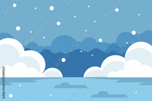 soft snow flurries over icy lake  .svg