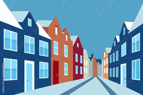 street of european townhouses with frosted windows.svg