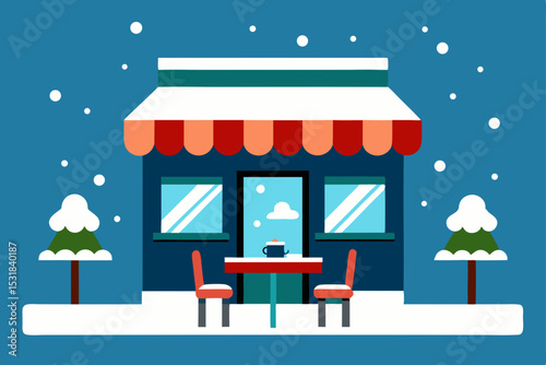 street cafe with winter decor and snow  .svg