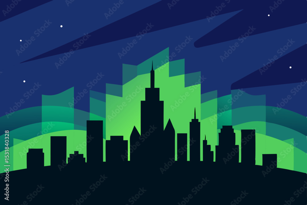 Fototapeta premium vector skyline with aurora borealis in background .svg